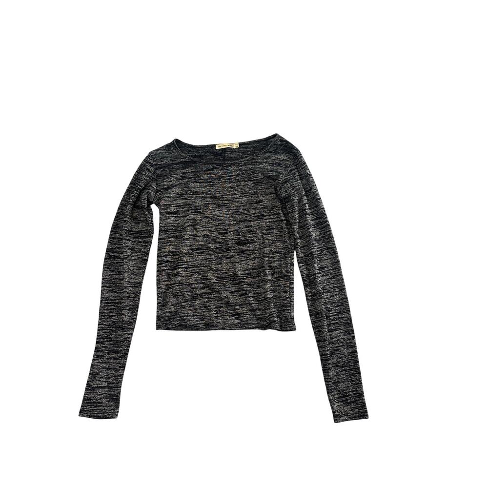 Rag & Bone Giada Long Sleeve Slub Knit Tee - Rayon Blend  - Black/Gray - Size S - Picture 3 of 5
